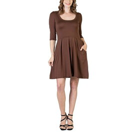 24セブンコンフォート レディース ワンピース トップス Women's Three Quarter Sleeve Mini Dress Brown