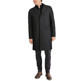 コールハーン メンズ ジャケット＆ブルゾン アウター Men's Layered Look Classic-Fit Twill Topcoat with Faux-Leather Trim Charcoal