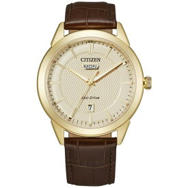 シチズン メンズ 腕時計 アクセサリー Eco-Drive Men's Corso Brown Leather Strap Watch 40mm Gold