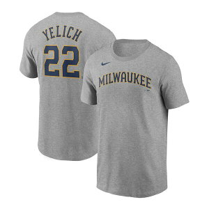 �i�C�L �����Y �V���c �g�b�v�X Men's Christian Yelich Gray Milwaukee Brewers Name Number T-shirt Gray