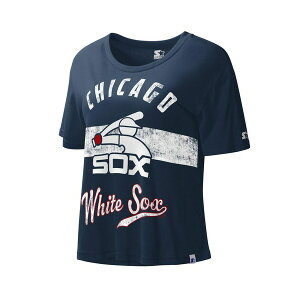 �X�^�[�^�[ ���f�B�[�X �J�b�g�\�[ �g�b�v�X Women's Navy Distressed Chicago White Sox Cooperstown Collection Record Setter Crop Top Navy