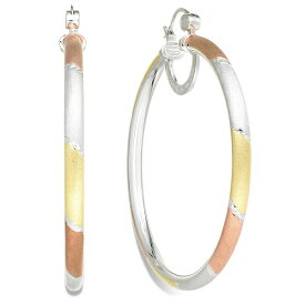 シモン アイ スミス? レディース ピアス＆イヤリング アクセサリー Platinum, 18k Rose Gold and 18k Gold over Sterling Silver Earrings, Extra-Large Tri-Color Hoop Earrings No Color