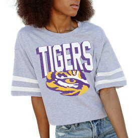 ゲームデイ レディース Tシャツ トップス LSU Tigers Gameday Couture Women's No Shortcuts Drop Shoulder Sleeve Stripe Cropped TShirt Gray