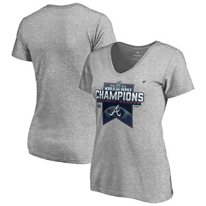 t@ieBNX fB[X TVc gbvX Atlanta Braves Fanatics Branded Women's 2021 World Series Champions Locker Room Plus Size VNeck TShirt Heathered Gray