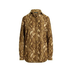 �����t���[���� ���f�B�[�X �V���c �g�b�v�X Python-print georgette shirt Brown