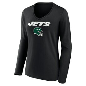 ファナティクス レディース Tシャツ トップス Zach Wilson New York Jets Fanatics Branded Women's Team Wordmark Player Name & Number Long Sleeve VNeck TShirt Black