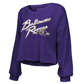 マジェスティックスレッズ レディース Tシャツ トップス Derrick Henry Baltimore Ravens Majestic Threads Women's Name & Number OffShoulder Script Cropped Long Sleeve VNeck TShirt Purple