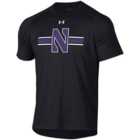 アンダーアーマー メンズ Tシャツ トップス Northwestern Wildcats Under Armour Logo Stripe Performance Raglan TShirt Black
