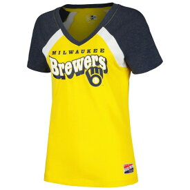 ニューエラ レディース Tシャツ トップス Milwaukee Brewers New Era Women's Heathered Raglan VNeck TShirt Gold