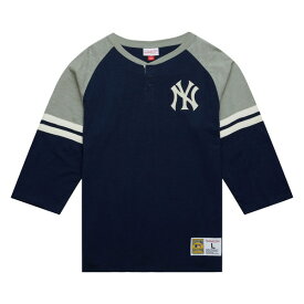 ミッチェル&ネス メンズ Tシャツ トップス New York Yankees Mitchell & Ness Cooperstown Collection Legendary Raglan Slub Henley 3/4Sleeve TShirt Navy