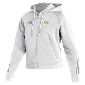 アディダス レディース パーカー・スウェットシャツ アウター Georgia Tech Yellow Jackets adidas Women's Sideline Fashion FullZip Hoodie White