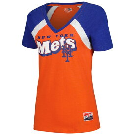 ニューエラ レディース Tシャツ トップス New York Mets New Era Women's Heathered Raglan VNeck TShirt Orange