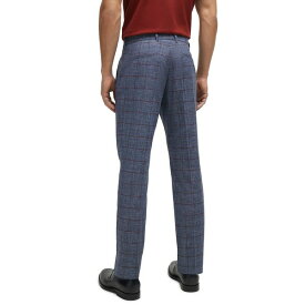 ヒューゴボス メンズ カジュアルパンツ ボトムス Men's Plain-Checked Slim-Fit Trousers Open Blue