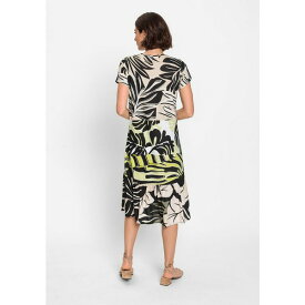 オルセン レディース ワンピース トップス Women's Short Sleeve Abstract Palm Print Dress Black
