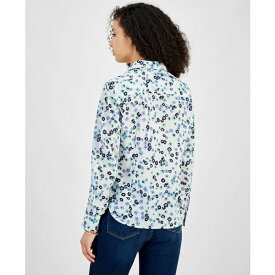 トミー ヒルフィガー レディース シャツ トップス Women's Printed Roll-Tab-Sleeve Button-Front Cotton Shirt Brght Wht