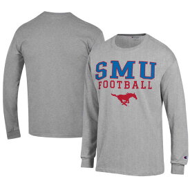 チャンピオン メンズ Tシャツ トップス SMU Mustangs Champion Football Jersey Long Sleeve TShirt Gray