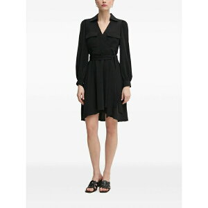 �_�i �L������ �j���[���[�N ���f�B�[�X �����s�[�X �g�b�v�X Wrap-front long-sleeve mini dress Black