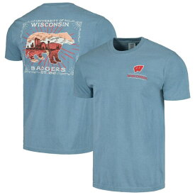 イメージワン メンズ Tシャツ トップス Wisconsin Badgers State Scenery Comfort Colors TShirt Light Blue