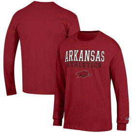 チャンピオン メンズ Tシャツ トップス Arkansas Razorbacks Champion Athletics Logo Stack Long Sleeve TShirt Cardinal