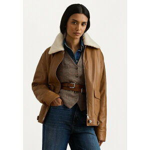 t[ fB[X WPbgu] AE^[ FAUX-SHEARLING-TRIM LEATHER JACKET - Bomber Jacket - cuoio/masc cream