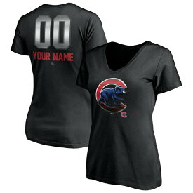 ファナティクス レディース Tシャツ トップス Chicago Cubs Fanatics Branded Women's Personalized Any Name & Number Midnight Mascot VNeck TShirt Black
