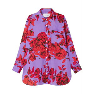 �G�[�[�b�g �t�@�N�g���[ ���f�B�[�X �V���c �g�b�v�X Hibiscus-print satin-finish shirt Purple
