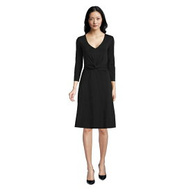 ランズエンド レディース ワンピース トップス Women's Lightweight Cotton Modal 3/4 Sleeve Fit and Flare V-Neck Dress Black