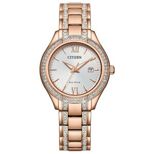 V`Y fB[X uXbgEoOEANbg ANZT[ Eco-Drive Women's Silhouette Crystal Rose Gold-Tone Stainless Steel Bracelet Watch 30mm Pink Gold-tone