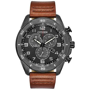 V`Y fB[X rv ANZT[ Drive From Citizen Eco-Drive Men's LTR Brown Leather Strap Watch 45mm Brown