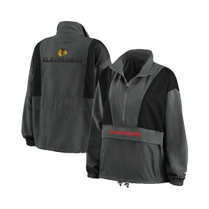 EFA oC GEAh[Y fB[X WPbgu] AE^[ Women's Charcoal Chicago Blackhawks Popover Packable Half-Zip Jacket Charcoal