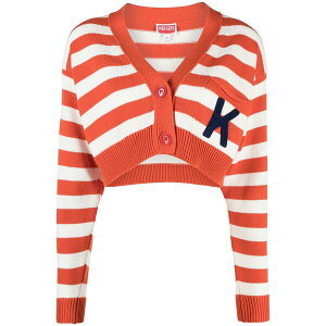 �P���]�[ ���f�B�[�X �J�[�f�B�K�� �A�E�^�[ Striped cropped cardigan Orange