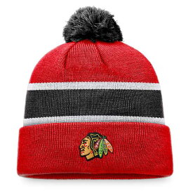 ファナティクス メンズ 帽子 アクセサリー Chicago Blackhawks Fanatics Breakaway Cuffed Knit Hat with Pom Red/Black