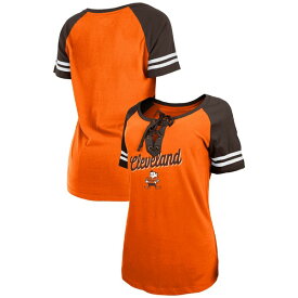 ニューエラ レディース Tシャツ トップス Cleveland Browns New Era Women's Brownie The Elf Legacy LaceUp Raglan TShirt Orange/Brown