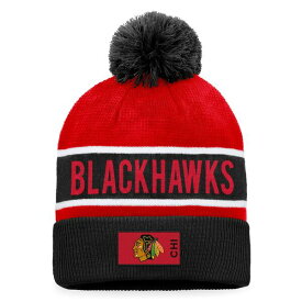 ファナティクス メンズ 帽子 アクセサリー Chicago Blackhawks Fanatics Authentic Pro Rink Cuffed Knit Hat with Pom Black/Red