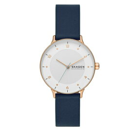 スカーゲン レディース 腕時計 アクセサリー Women's Three-Hand Quartz Riis Blue Leather Watch 36mm Blue