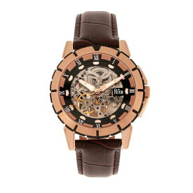 レイン レディース 腕時計 アクセサリー Philippe Automatic Rose Gold Case, Black Dial, Genuine Brown Leather Watch 41mm Brown