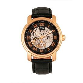 レイン レディース 腕時計 アクセサリー Kahn Automatic Skeleton Rose Gold Case, Genuine Black Leather Watch 45mm Black