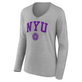 ファナティクス レディース Tシャツ トップス NYU Violets Fanatics Branded Women's Campus Long Sleeve VNeck TShirt Gray