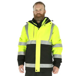 tbWEFA Y WPbgu] AE^[ Men's HiVis 3-in-1 Insulated Rainwear Systems Jacket - ANSI Class 2 Black/Lime