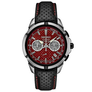 �Z�C�R�[ ���f�B�[�X �r���v �A�N�Z�T���[ Men's Chronograph Coutura Black Perforated Leather Strap Watch 42mm Red