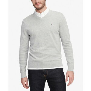 �g�~�[ �q���t�B�K�[ �����Y �j�b�g&�Z�[�^�[ �A�E�^�[ Men's Essential Solid V-Neck Sweater Light Grey Heather