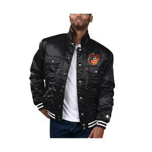 ���[�o�C�X �����Y �W���P�b�g���u���]�� �A�E�^�[ Levis x Starter Men's Black Baltimore Orioles Silver Tab Satin Full-Snap Trucker Jacket Black