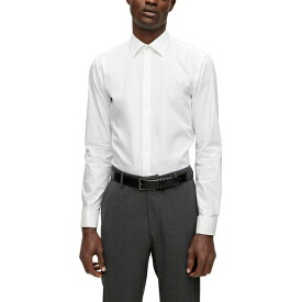 ヒューゴボス メンズ シャツ トップス Men's Easy-Iron Stretch Cotton Slim-Fit Dress Shirt White