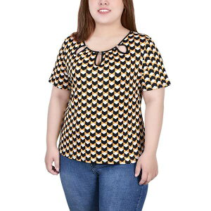 �j���[���[�N�R���N�V���� ���f�B�[�X �J�b�g�\�[ �g�b�v�X Plus Size Short Sleeve with Ring Details Top Golden-Tone Black Cube
