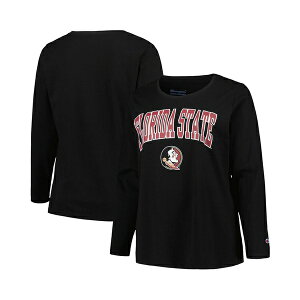 �v���t�B�[�� ���f�B�[�X �J�b�g�\�[ �g�b�v�X Women's Black Florida State Seminoles Plus Size Arch Over Logo Scoop Neck Long Sleeve T-shirt Black