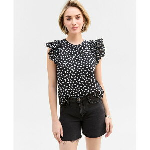 I T[eBtH[X fB[X Jbg\[ gbvX Women's Ruffle Short-Sleeve Voile Top, Created for Macy's Deep Black Combo