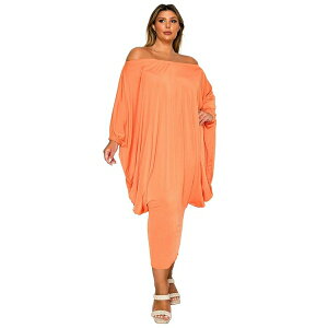 ���u�h ���f�B�[�X �����s�[�X �g�b�v�X Plus Size Eero Off Shoulder Taper Hem Dress Orange