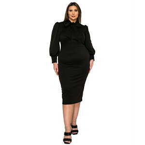 ���u�h ���f�B�[�X �����s�[�X �g�b�v�X Plus Size Anastasia Tie Neck Dress Black
