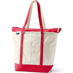 YGh fB[X g[gobO obO Large Natural 5 Pocket Zip Top Long Handle Canvas Tote Bag Natural/heritage red