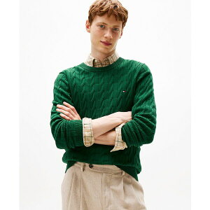 �g�~�[ �q���t�B�K�[ �����Y �j�b�g&�Z�[�^�[ �A�E�^�[ Men's Classic Cable Crewneck Sweater Ornamental Green